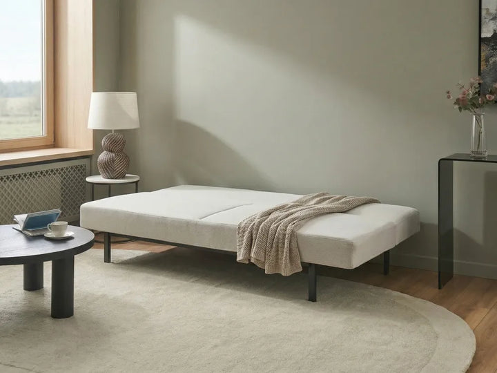 Off-white fabric sofa with sleeping function