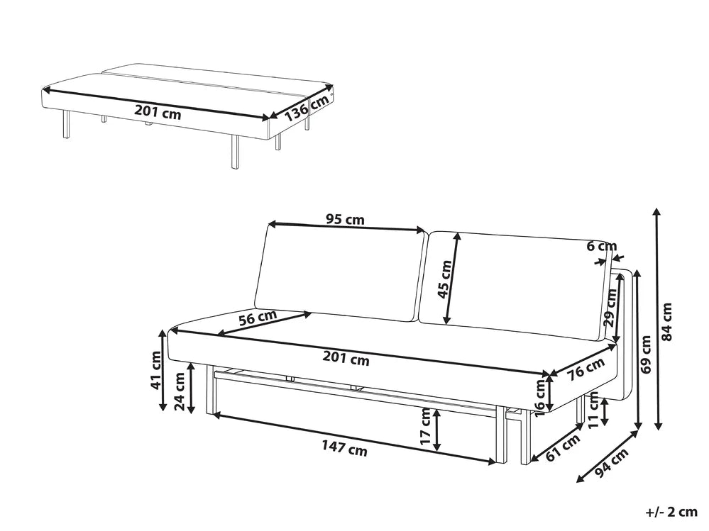 Sofa Bed 3 Seater Fabric Off-White Munehito