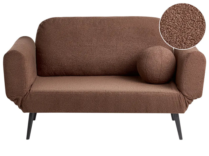 Two-seater brown sofa with sleeping function