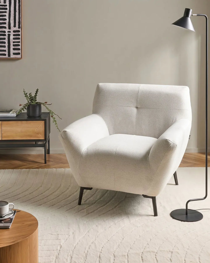 Modern off-white fabric armchair