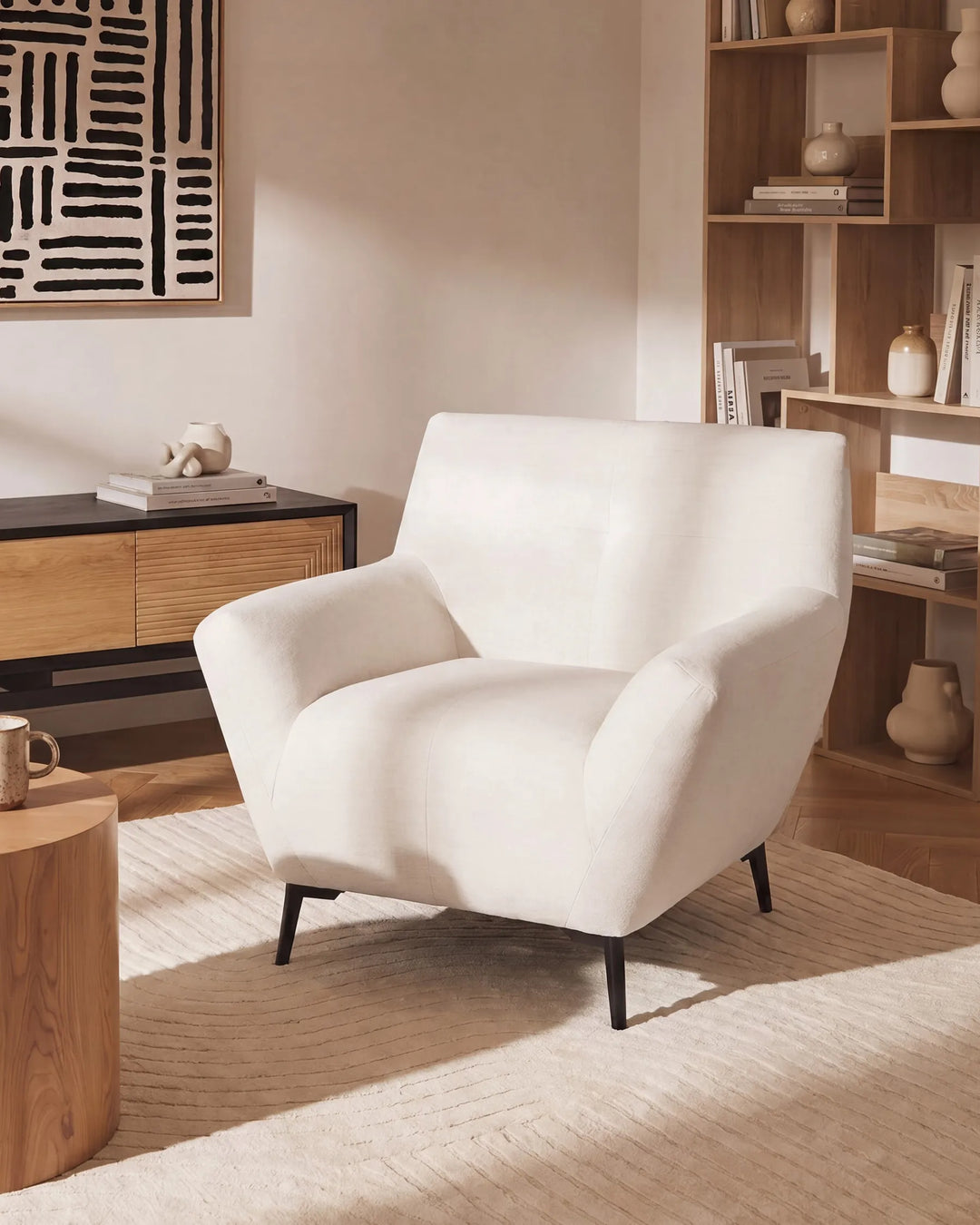 Off-white upholstered lounge chair