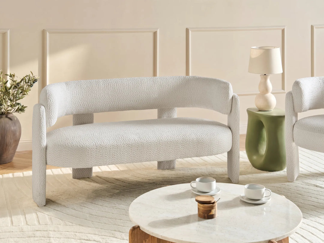 Off-white chenille fabric sofa