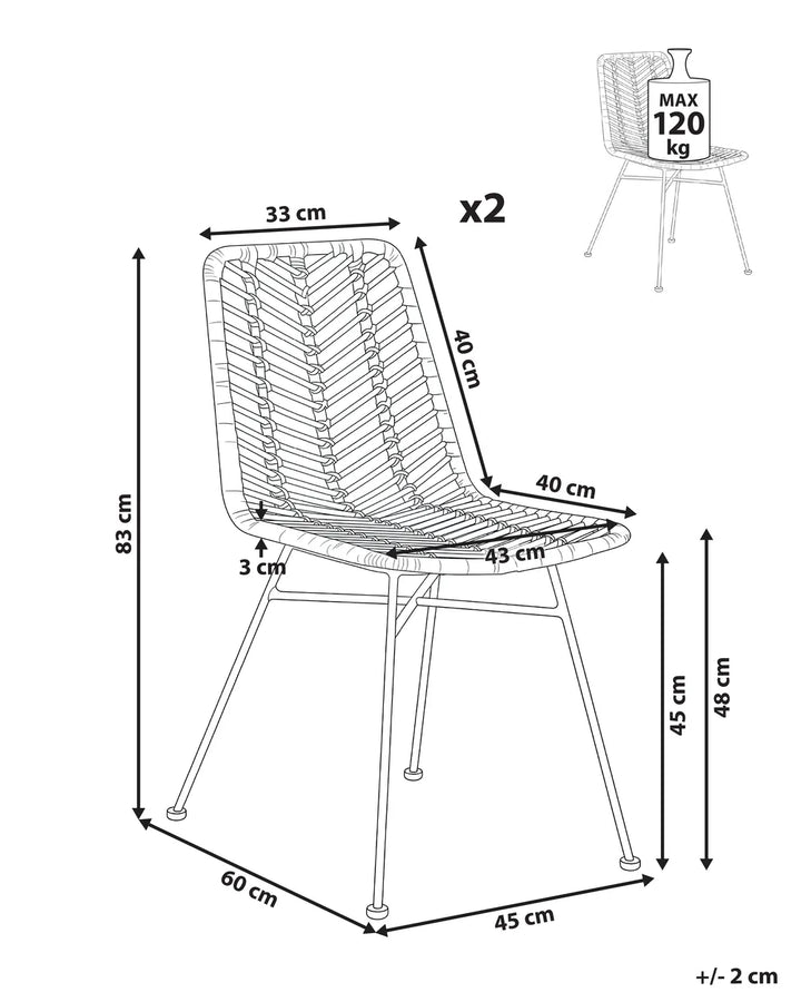Set of 2 Dining Chairs Rattan Natural Sarang