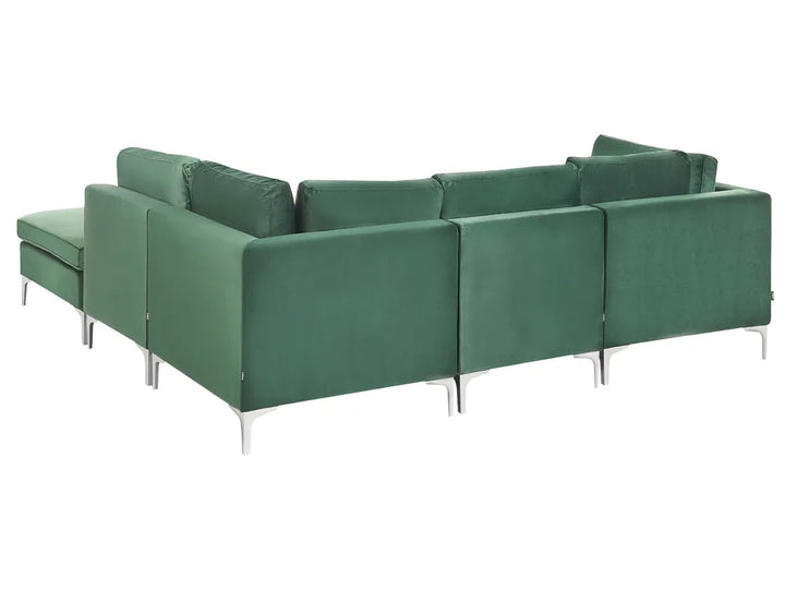 Green velvet corner sofa with ottoman
