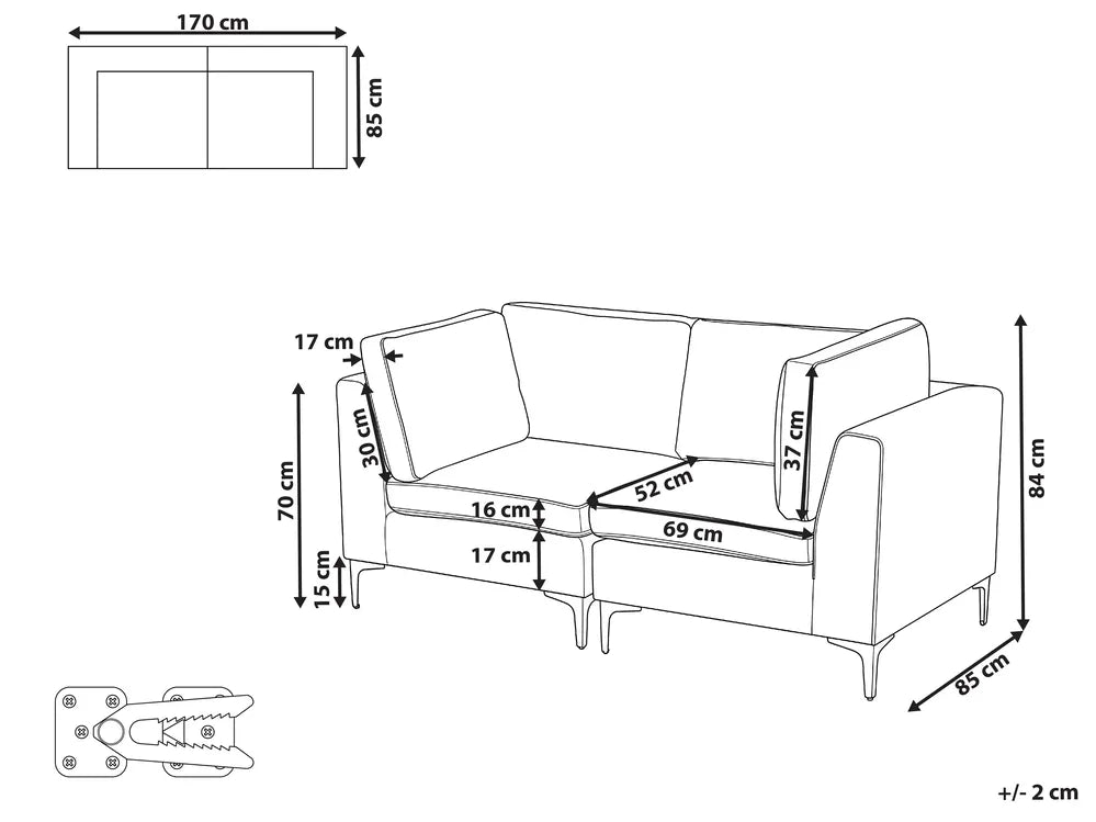 Modular Sofa 2 Seater Velvet Green Brasen