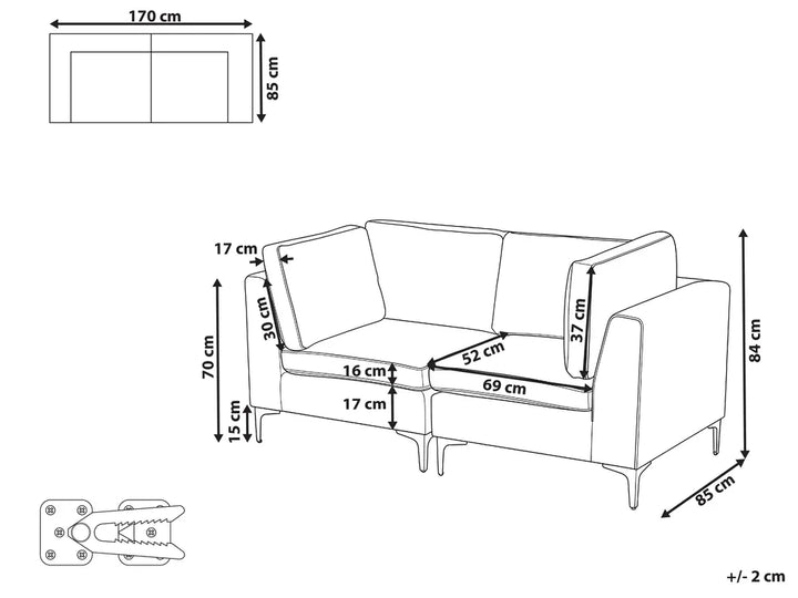 Modular Sofa 2 Seater Velvet Green Brasen
