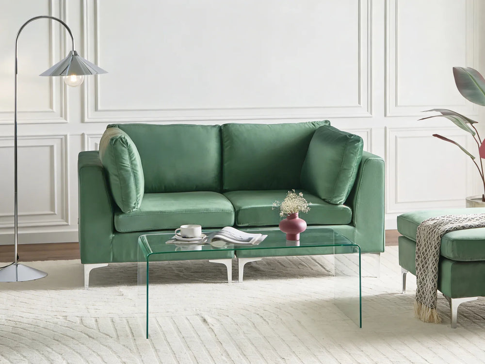 Green velvet modular sofa