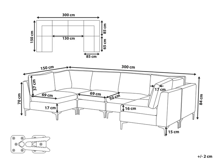 Modular U-Shape Sofa 6 Seater Velvet Green Brasen