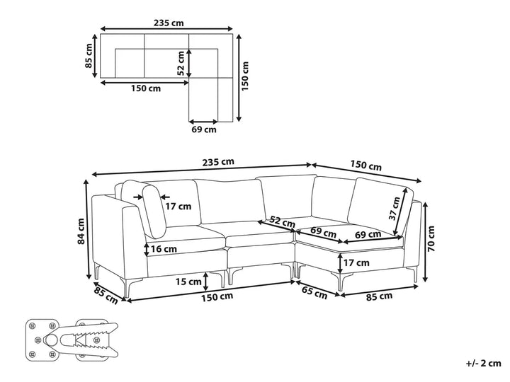 Modular Corner Sofa 4 Seater Velvet Grey Left Hand Brasen