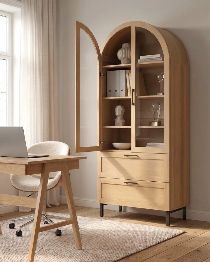 Glass Display Cabinet 80 cm Light Brown Arnettie