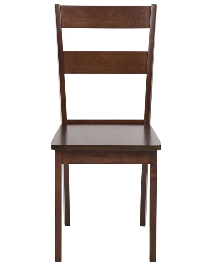 A dark brown wooden dining chair with a three-rail ladder back and a square seat, shown from a front-facing perspective on a solid white background.