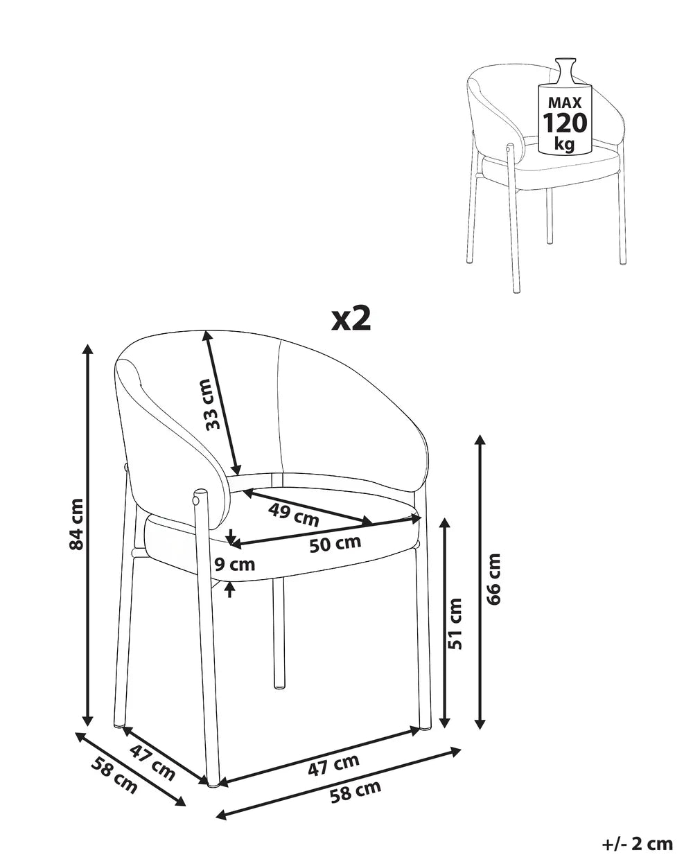 Set of 2 Dining Chairs Fabric Light Beige Anahli