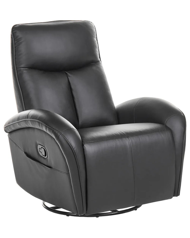 Black faux leather swivel recliner chair with a power control button on the side, shown against a plain white background.
