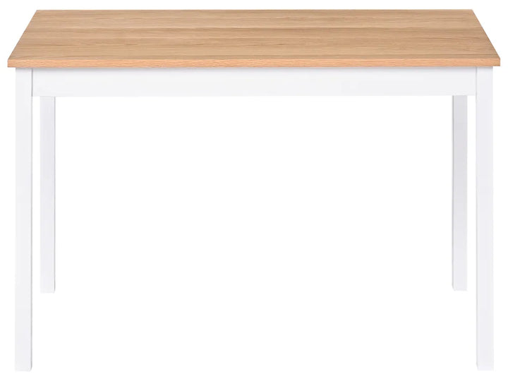 A rectangular table with a light natural wood grain top and a white frame with four legs, shown against a plain white background.