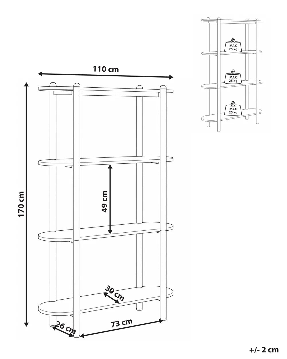 3 Tier Bookcase 170 cm Beige Reshod
