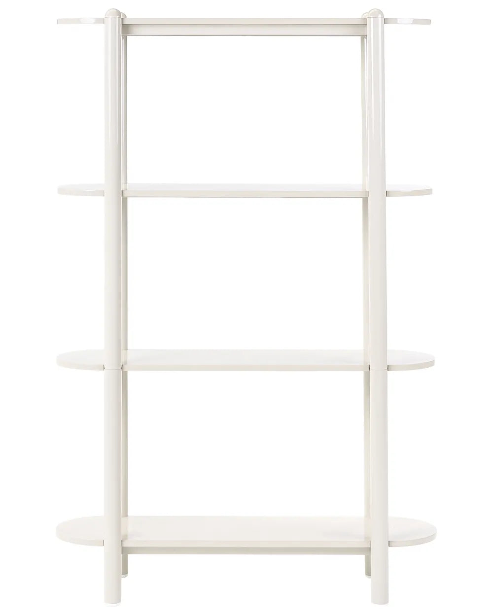 A white four-tier wooden bookcase with a minimalist design, shown against a plain white background.