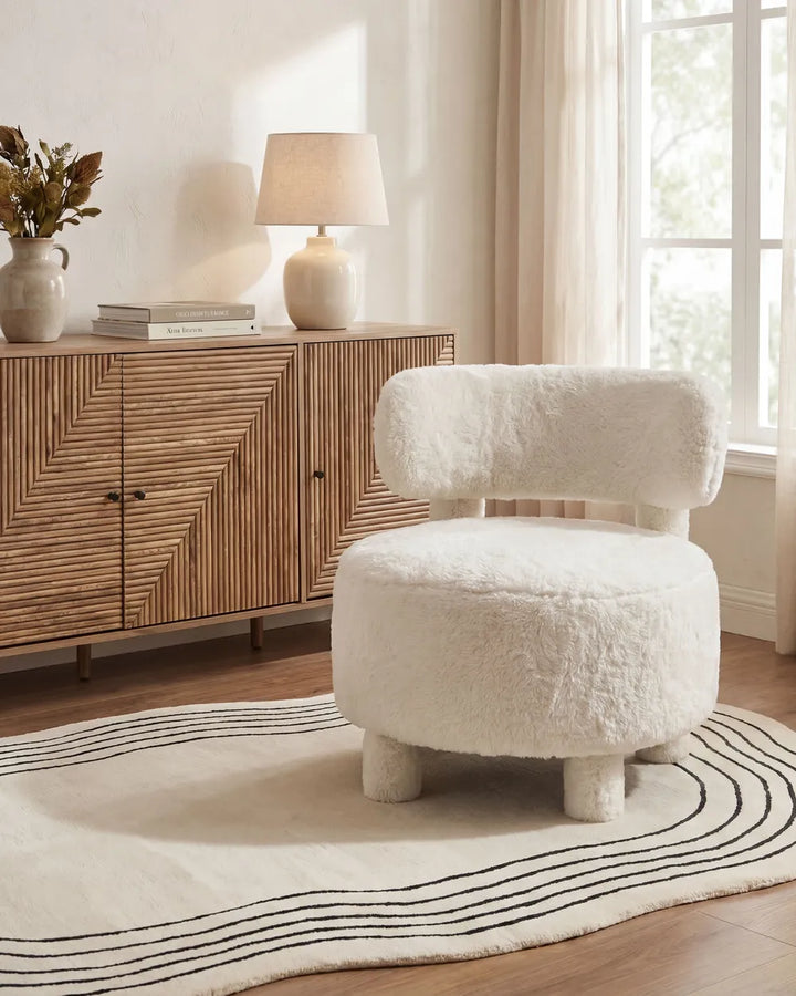 Armchair Faux Fur Light Beige Romy