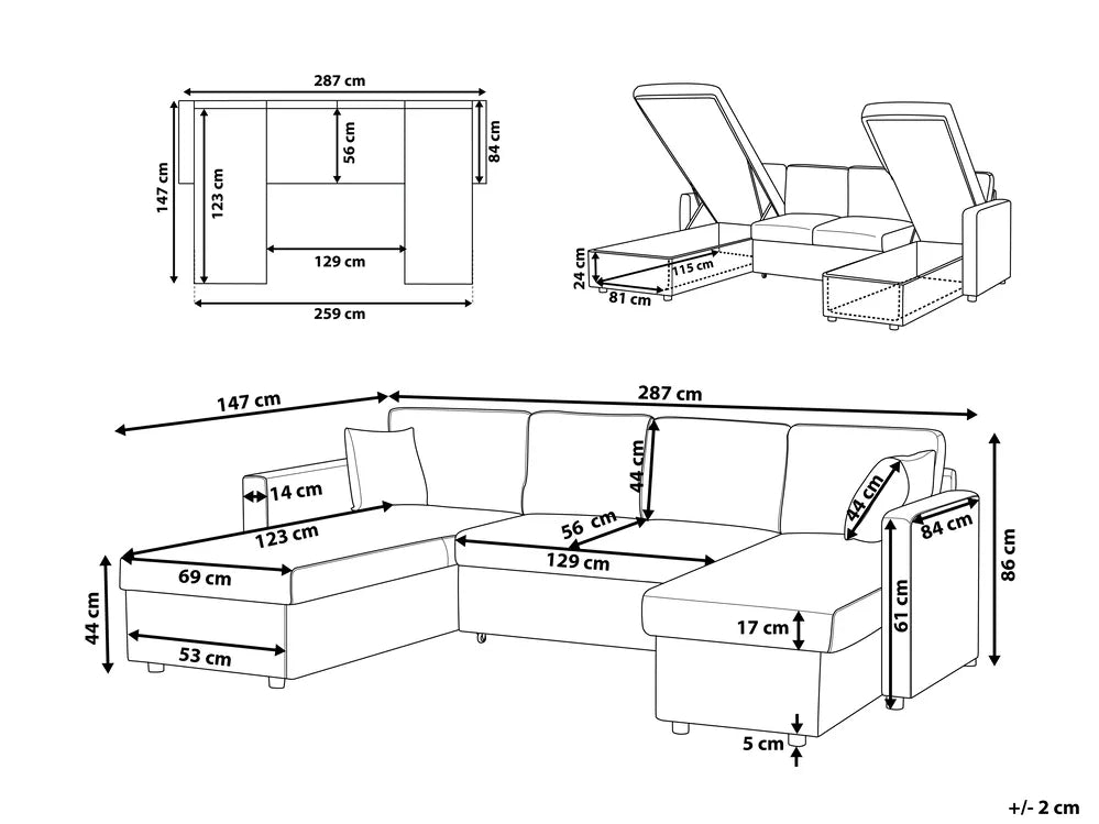 U-Shape Sofa Bed 5 Seater with Storage Fabric Beige Veronike