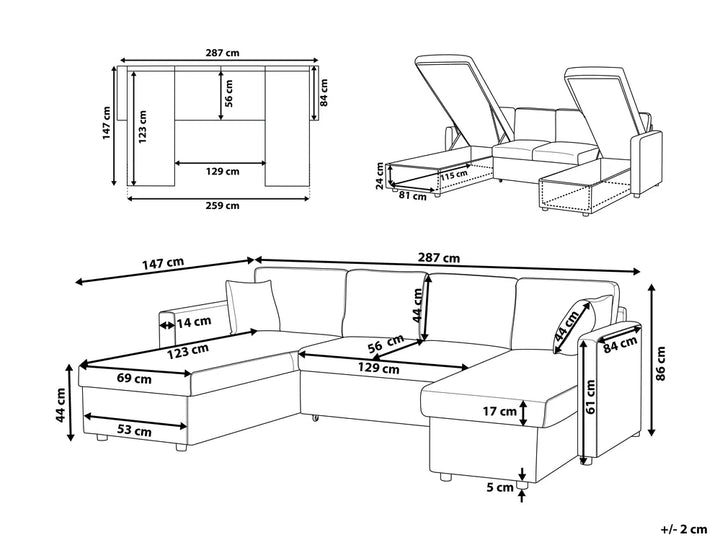 U-Shape Sofa Bed 5 Seater with Storage Fabric Beige Veronike