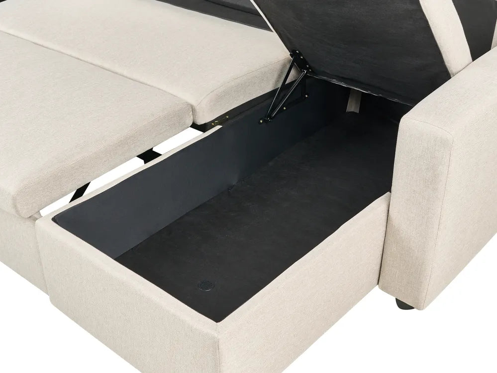U-Shape Sofa Bed 5 Seater with Storage Fabric Beige Veronike