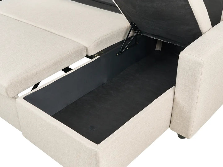 U-Shape Sofa Bed 5 Seater with Storage Fabric Beige Veronike