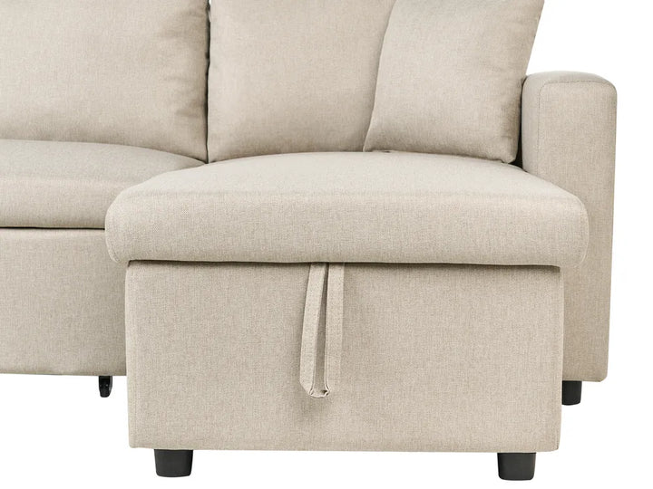 U-Shape Sofa Bed 5 Seater with Storage Fabric Beige Veronike
