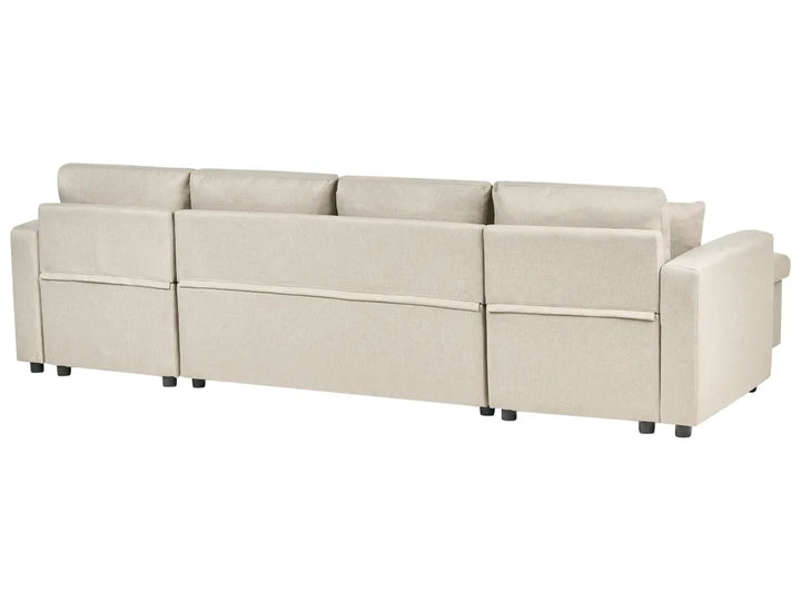 U-Shape Sofa Bed 5 Seater with Storage Fabric Beige Veronike