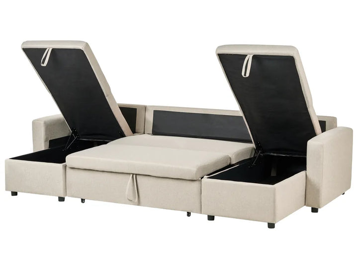 U-Shape Sofa Bed 5 Seater with Storage Fabric Beige Veronike