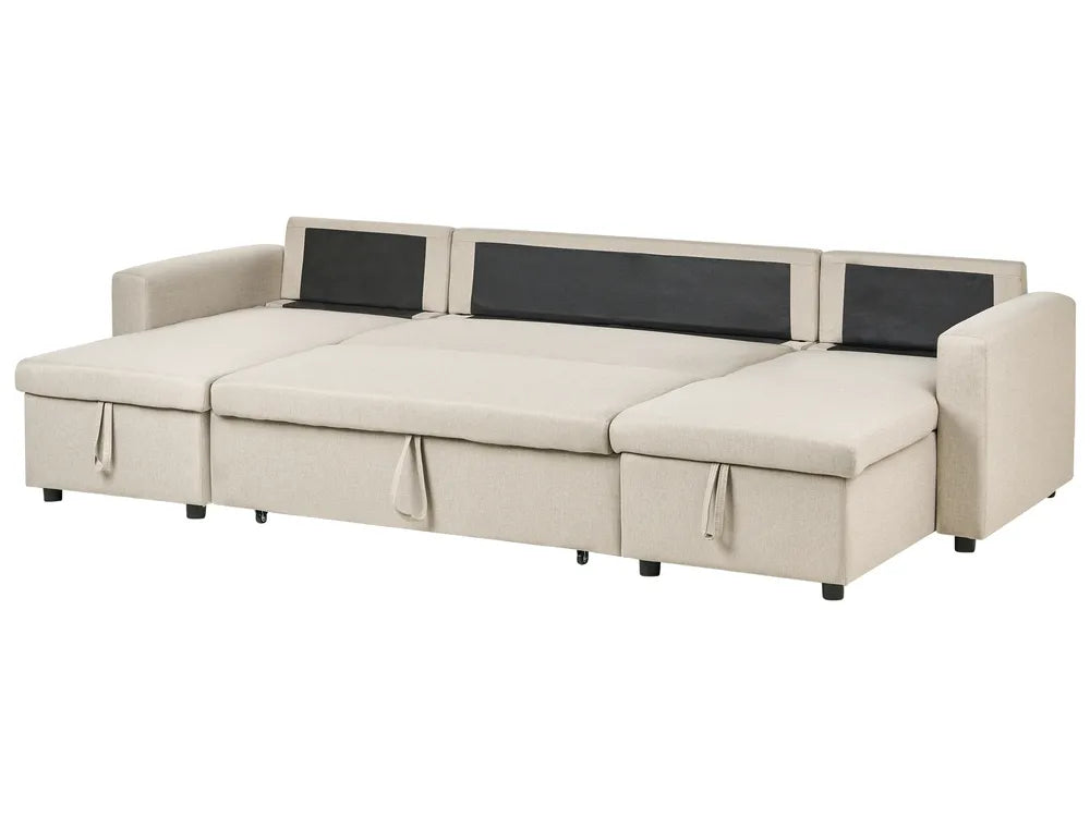 U-Shape Sofa Bed 5 Seater with Storage Fabric Beige Veronike