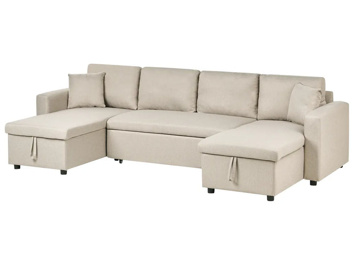 U-Shape Sofa Bed 5 Seater with Storage Fabric Beige Veronike
