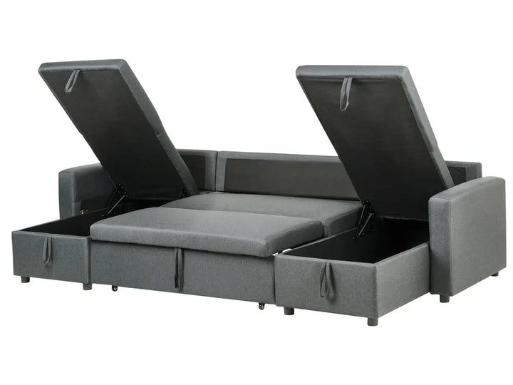U-Shape Sofa Bed 5 Seater with Storage Fabric Dark Grey Veronike