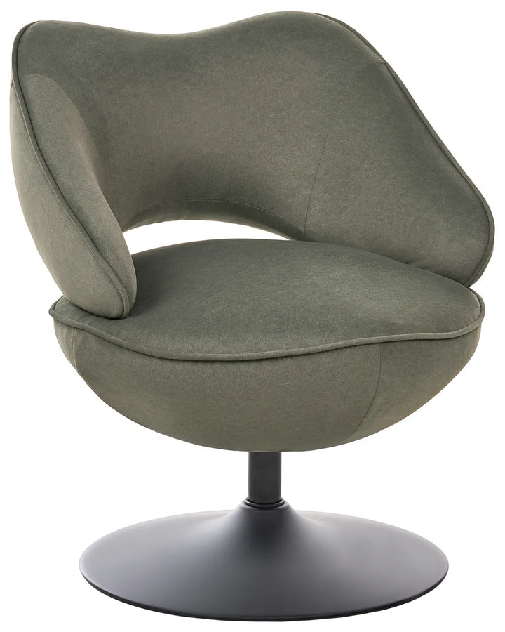 Modern green chair with a black swivel base on a white background