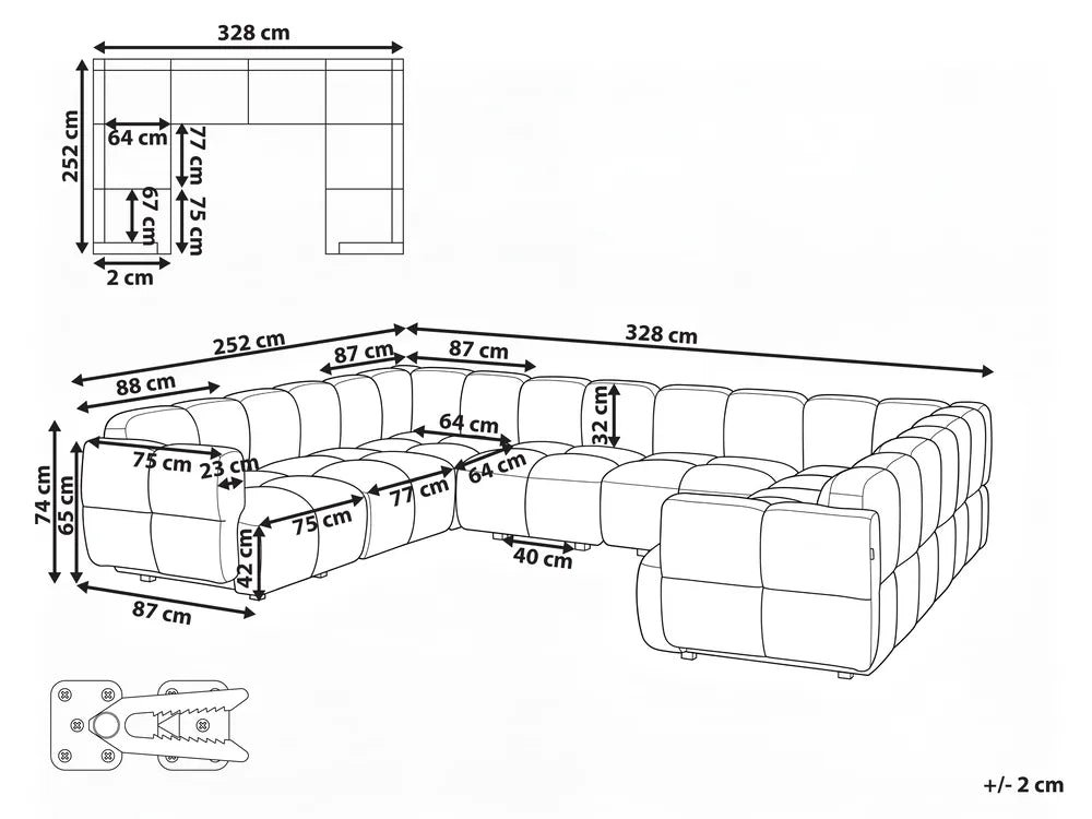 Modular U-Shape Sofa 8 Seater Fabric Beige Norcross