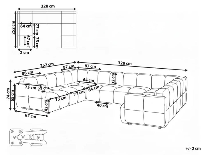 Modular U-Shape Sofa 8 Seater Fabric Beige Norcross