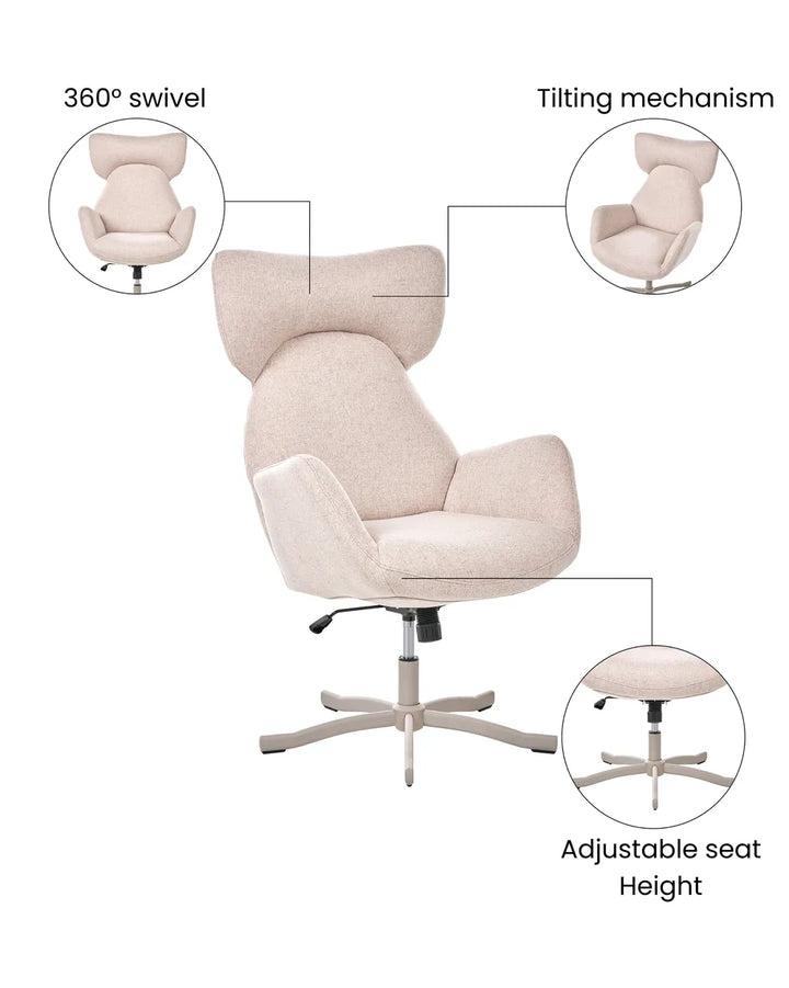 Beige office chair with features highlighted on a white background