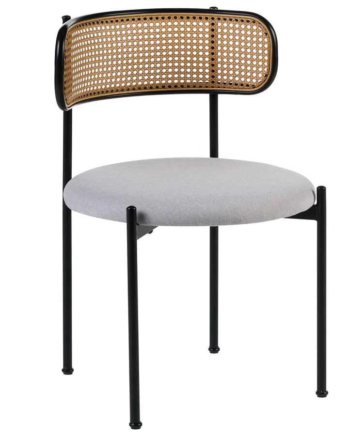 Chair with woven backrest and white seat on a white background