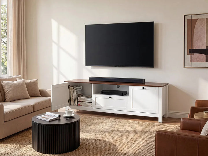 Modern White TV Unit with Storage for Living Room