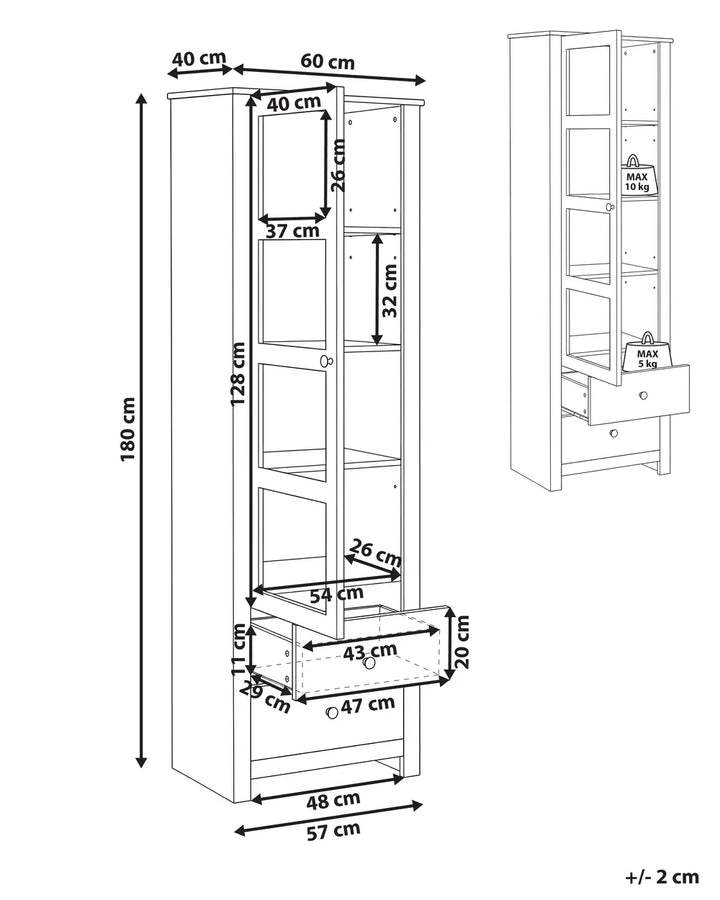 Glass Display Cabinet 60 cm White Nakash