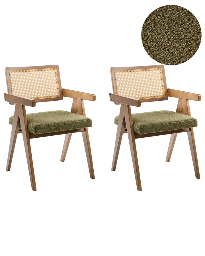 Set of 2 Dining Chairs Wood Brown/ Green Novak