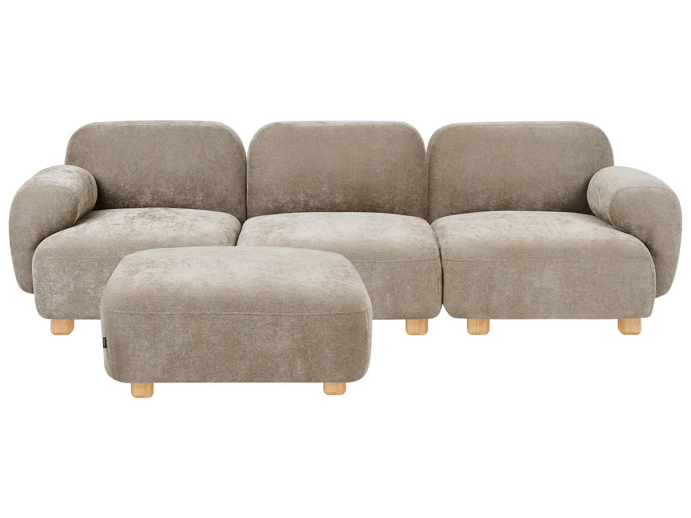 Beige 3-seater modular sofa with ottoman