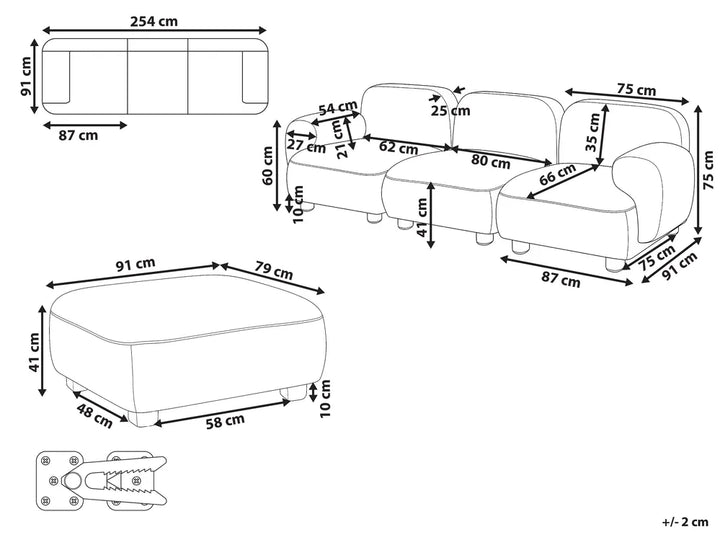 Modular Sofa 3 Seater with Ottoman Boucle Off-White Eyler