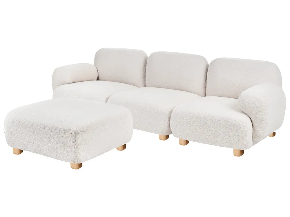 Modular Sofa 3 Seater with Ottoman Boucle Off-White Eyler