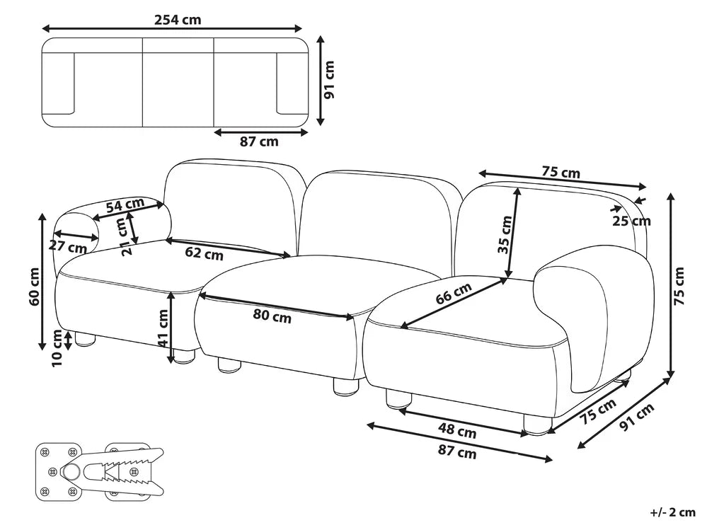 Modular Sofa 3 Seater Fabric Beige Eyler