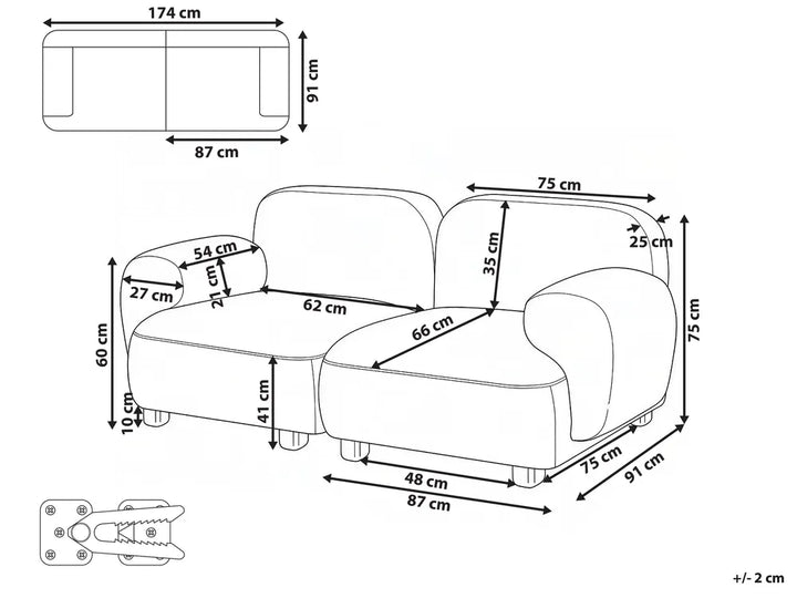 Modular Sofa 2 Seater Fabric Beige Eyler