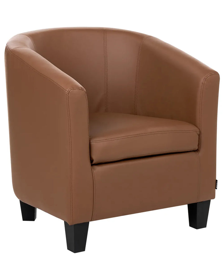 Brown leather armchair on a white background