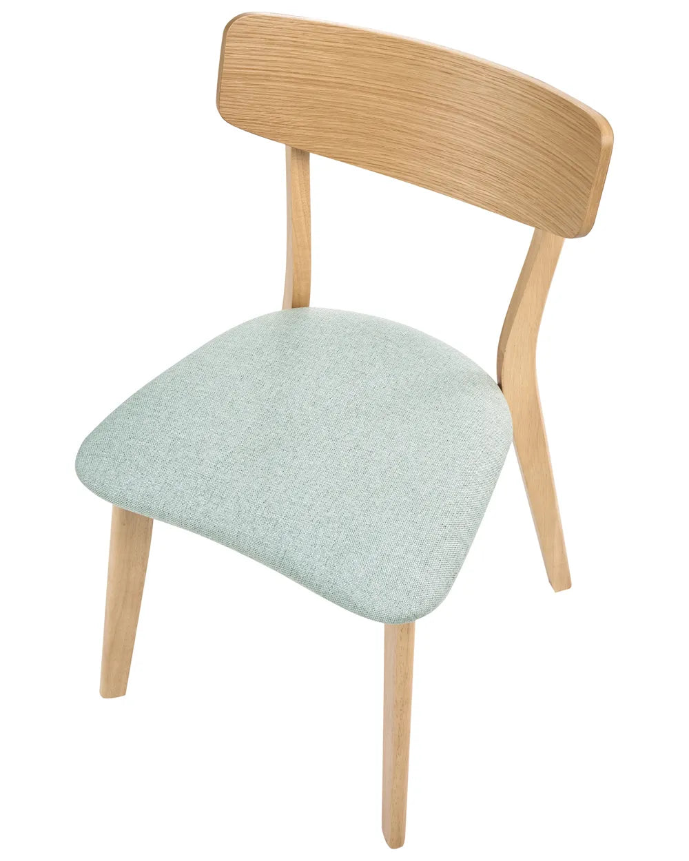 Chair with light green seat and wooden frame on a white background