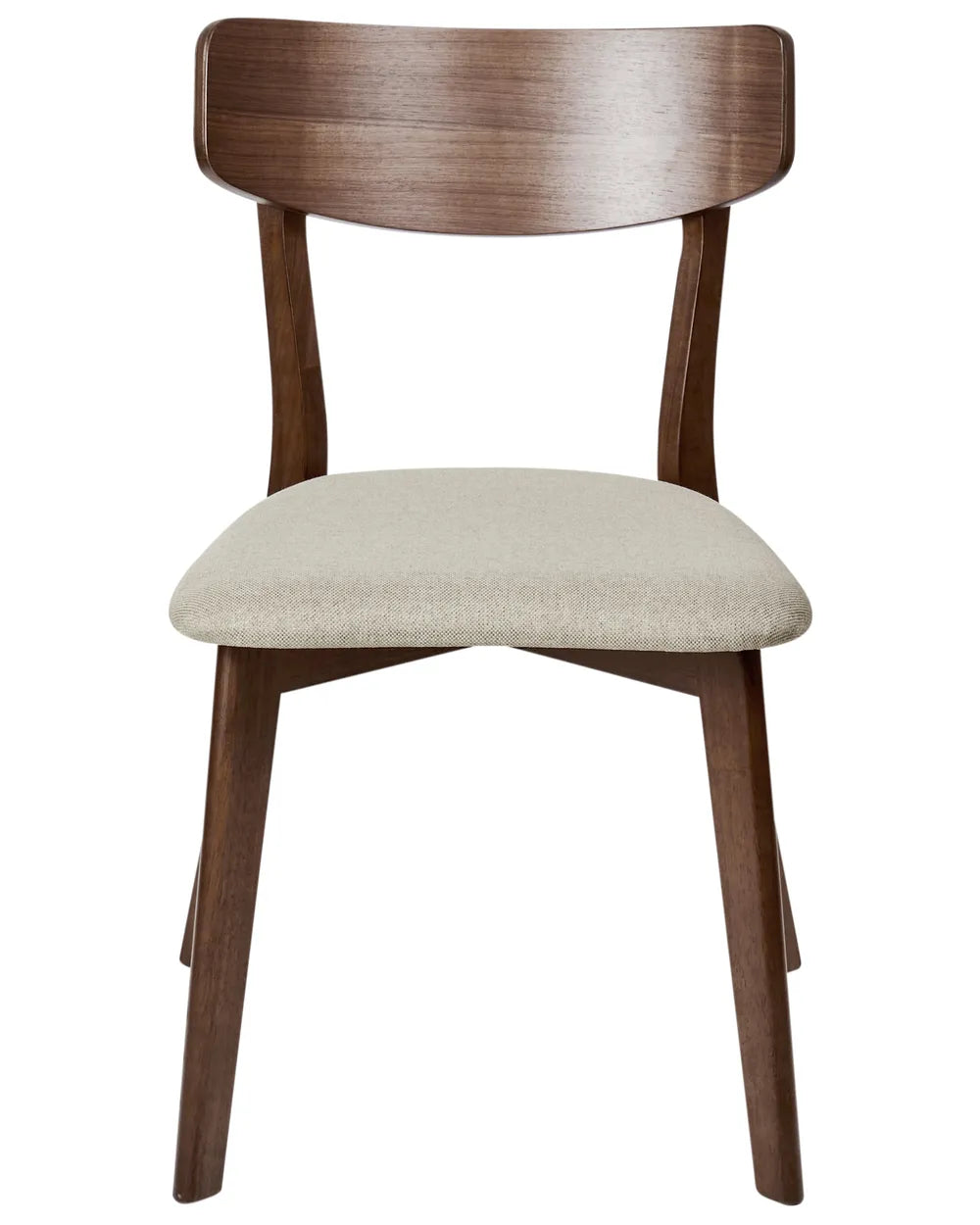 Wooden chair with a beige cushion on a white background