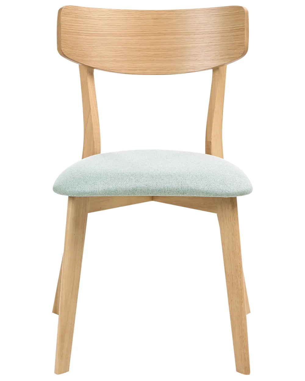 Wooden chair with a light green cushion on a white background