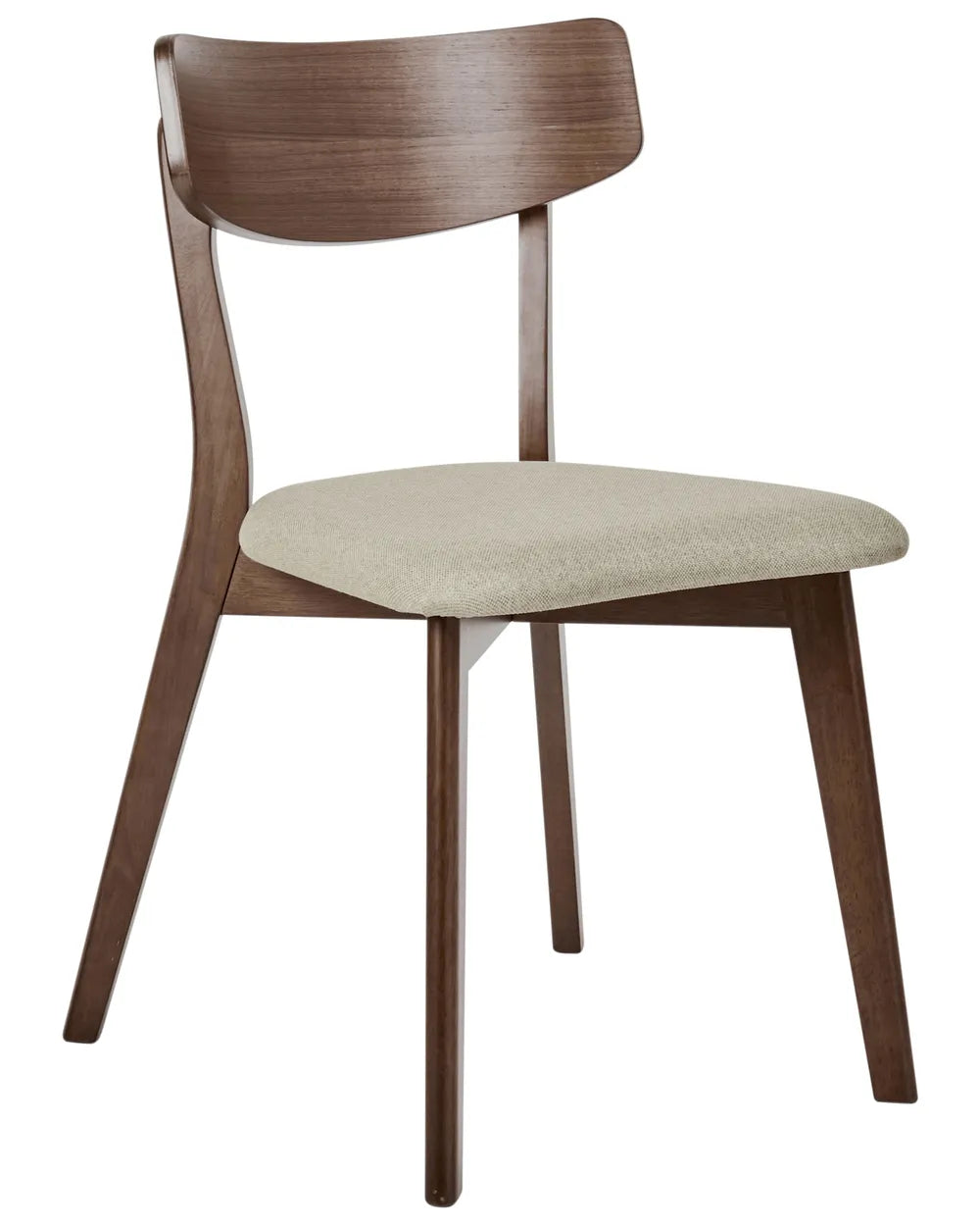 Wooden chair with a beige cushion on a white background