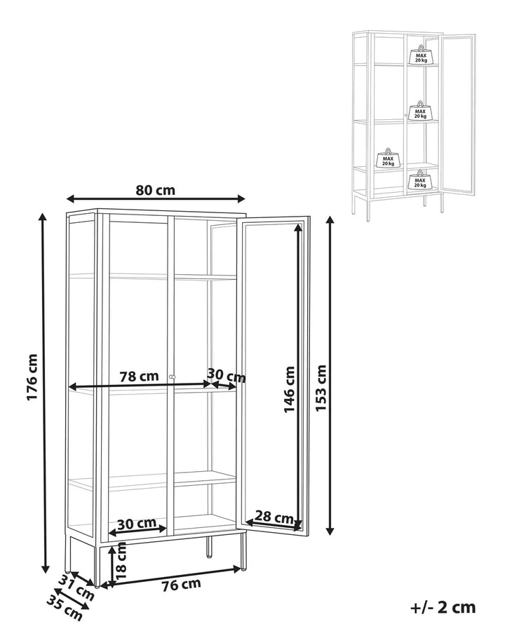 Glass Display Cabinet 80 cm Metal Beige Shelah